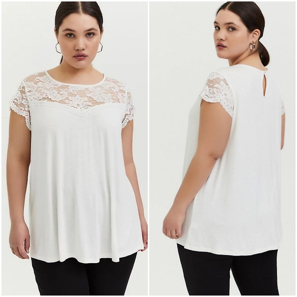 torrid Tops - TORRID - SUPER SOFT WHITE LACE SLEEVE TOP
